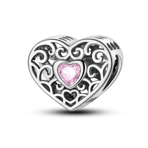Classic Silver Plated Lotus Guardian Angel Heart-Shaped Zircon Charms