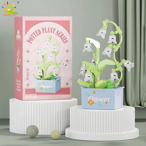 HUIQIBAO MOC Flower Succulent Potted Model Building Block DIY Eternal