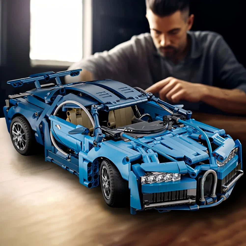 635-Piece Blue Supercar Building Block Set, 1:14 Scale Racing Car