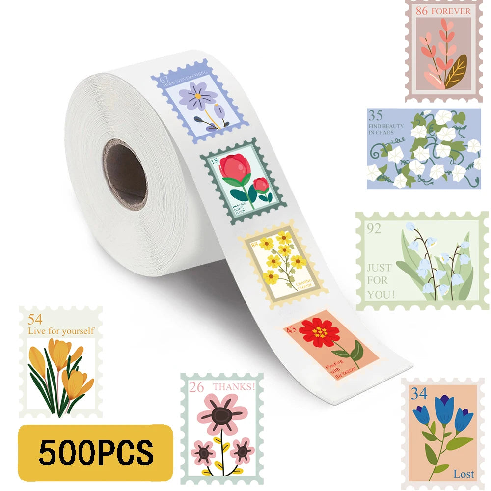 500PCS Flower Stamps Roll Sticker Harajuku Cartoon Y2k Fashion