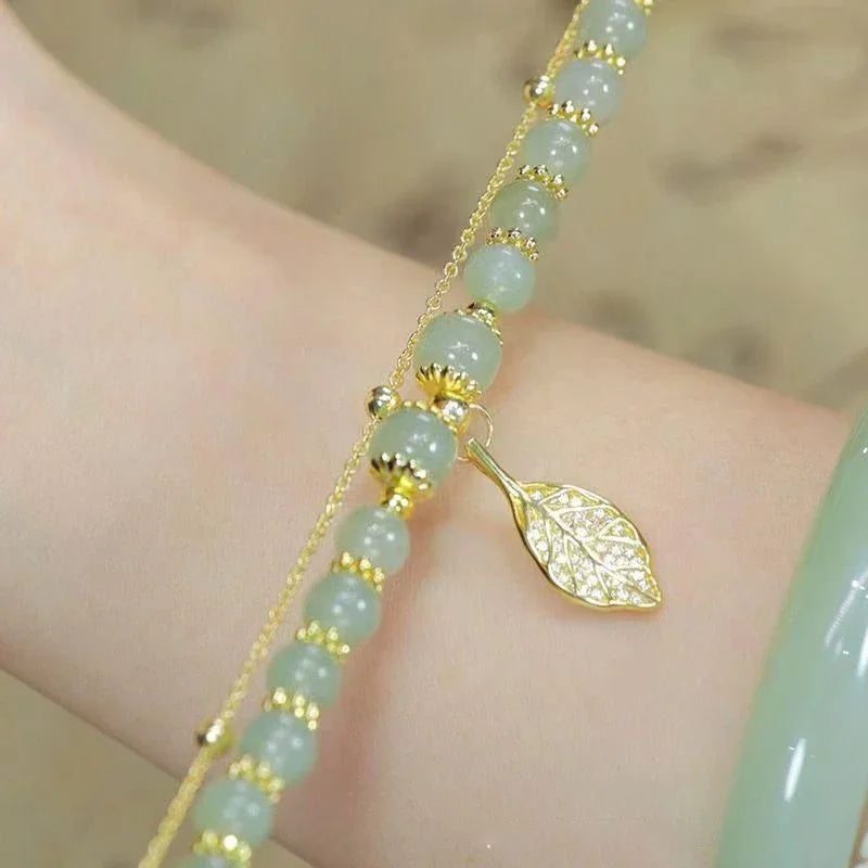 2026Chinese Style Green Jade Bracelet For Women Exquisite Gold Color