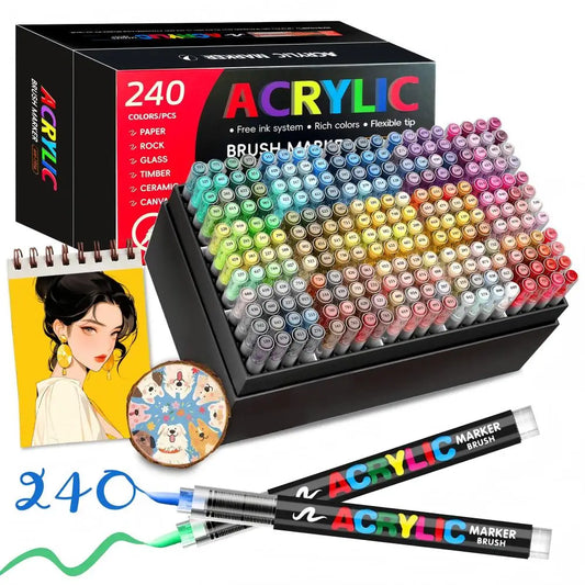12-366 Colors Acrylic Paint Pen Markers Acrylic Felts Brush Tip Paint