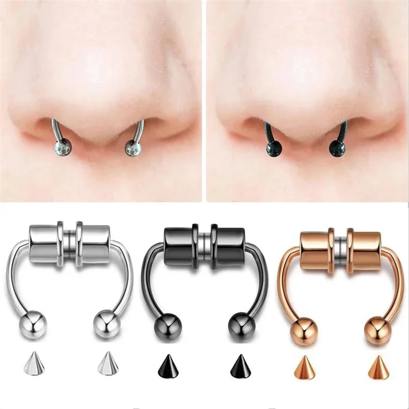 Magnetic Horseshoe Nose Rings, 316L Stainless Steel, Faux Septum