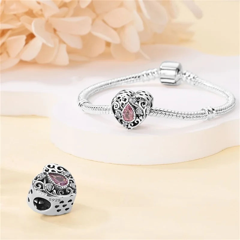 Classic Silver Plated Lotus Guardian Angel Heart-Shaped Zircon Charms