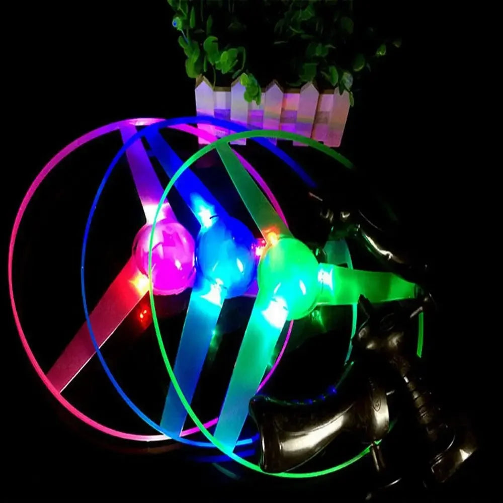 Kids Luminous Flying Disc Propeller Toys LED Lighting Pull String