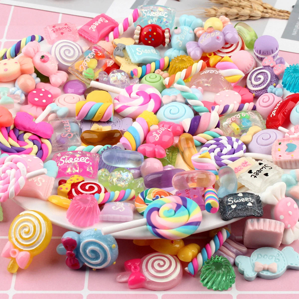 30pcs Random Candy Slime Charms Cute Set Mixed Resin Sweets Flatback