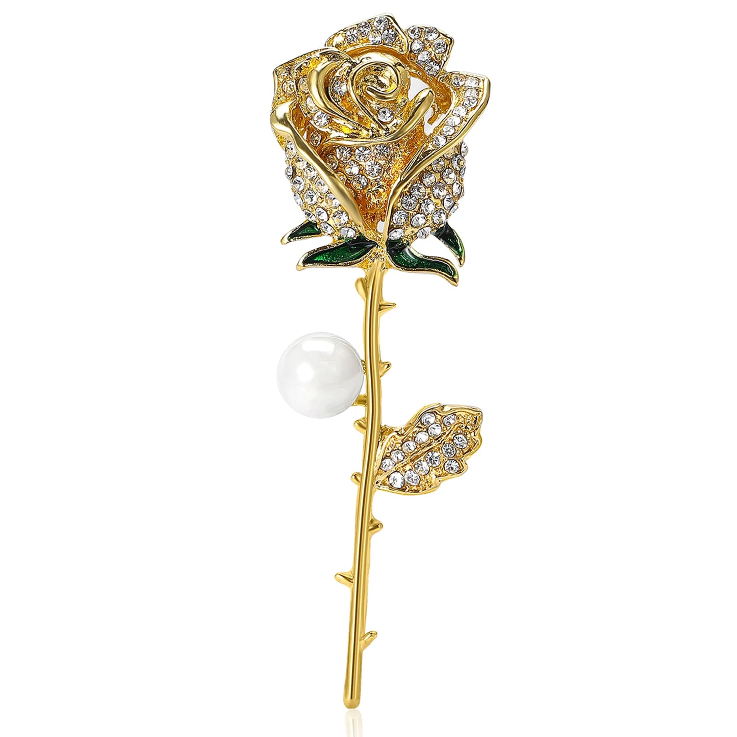 Classic Rhinestone Rose Brooches for Women Unisex Pearl Plant Pins