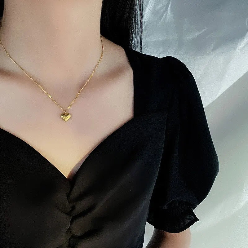 1pcs Gold-color Necklace Ms Simple Fashion Peach Heart Engraved Love