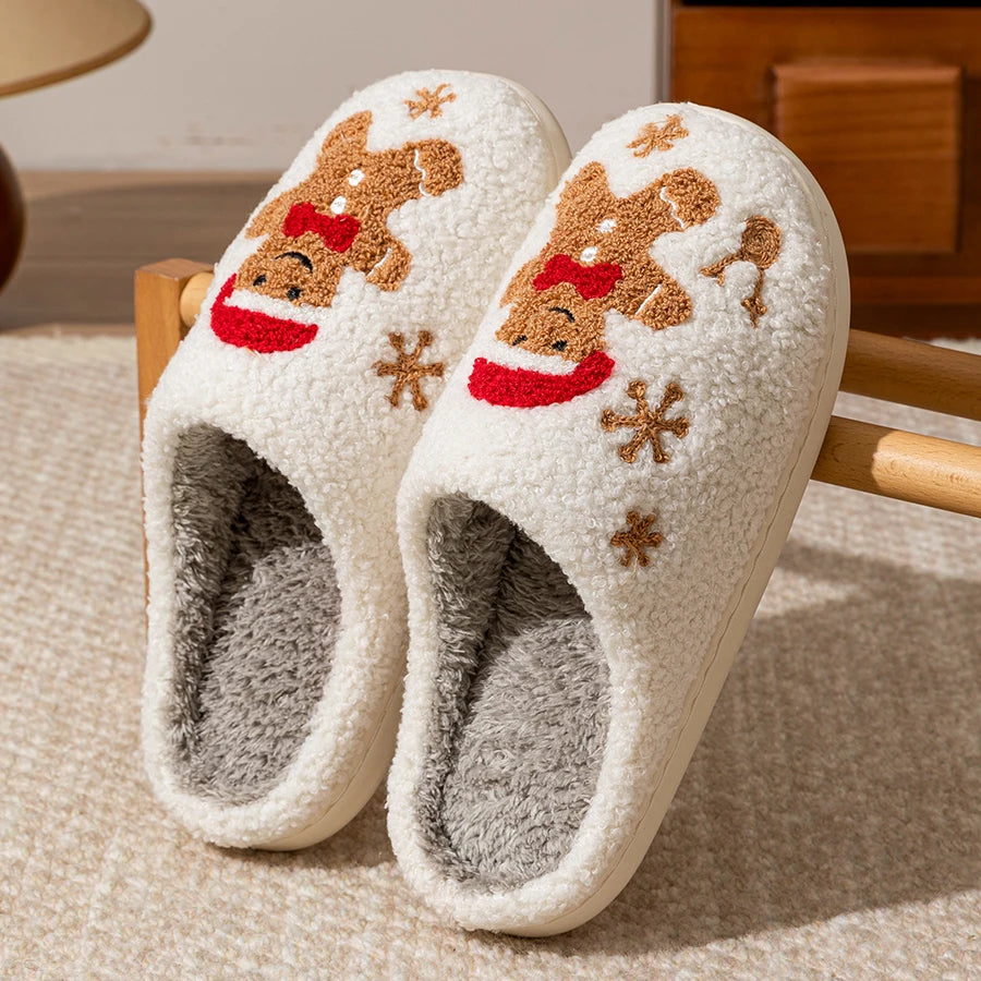 Winter Women's Warm Christmas Slippers Cute Pattern Indoor Soft Sole