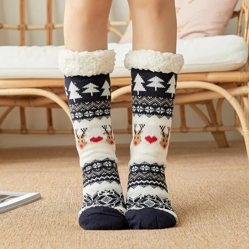 Winter Warm Socks Women penguin Plush Soft Female Non Grip Floor