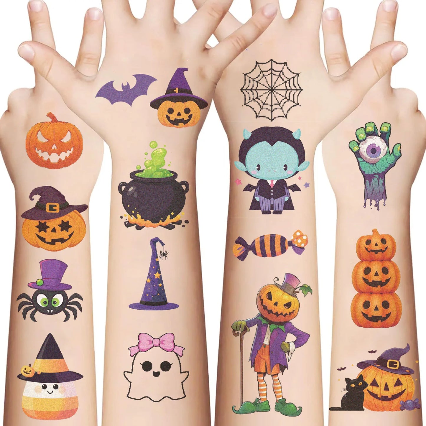 10 Sheets Halloween Pumpkins Tattoo Sticker Temporary Fake Tattoo Arm