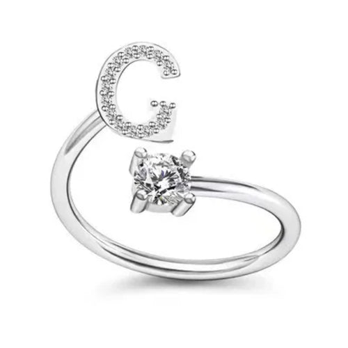 LATS Zircon Initial A-Z Letter Rings for Women Girl Adjustable Opening