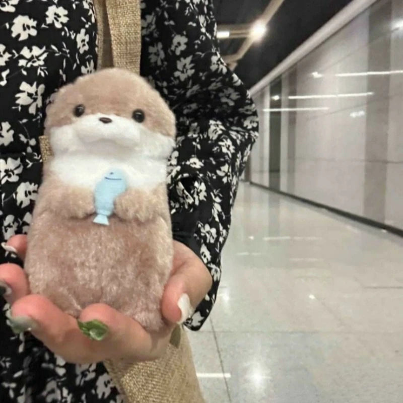 Cute Otters Holding Fish Plush Doll Keyrings Lightweight Hanging