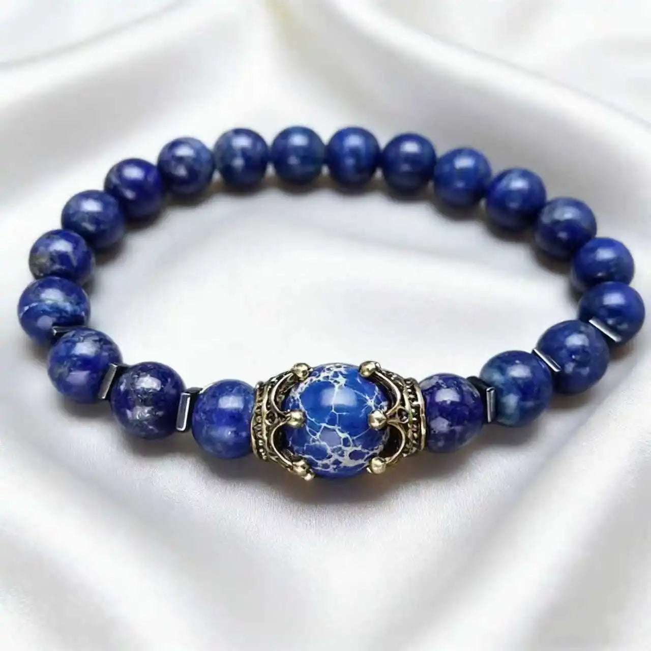 Men's Stylish Natural Stone Bracelet Vintage Crown Symbol of Power