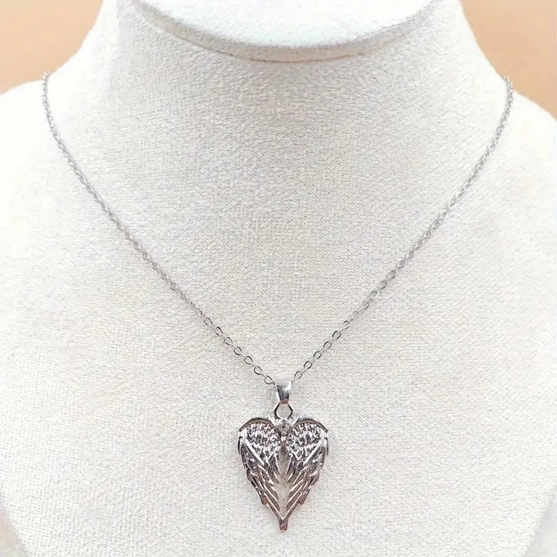 Crystal Angel Wings Heart Pendant Necklaces For Women Jewelry