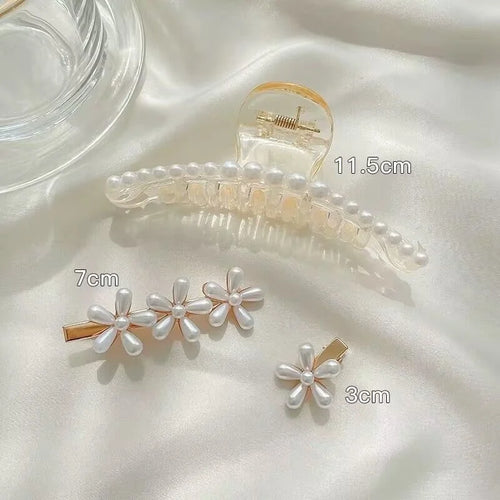 Vintage Pearl Clips Set Large Claw Korean Ponytail Big Barrettes Jaw