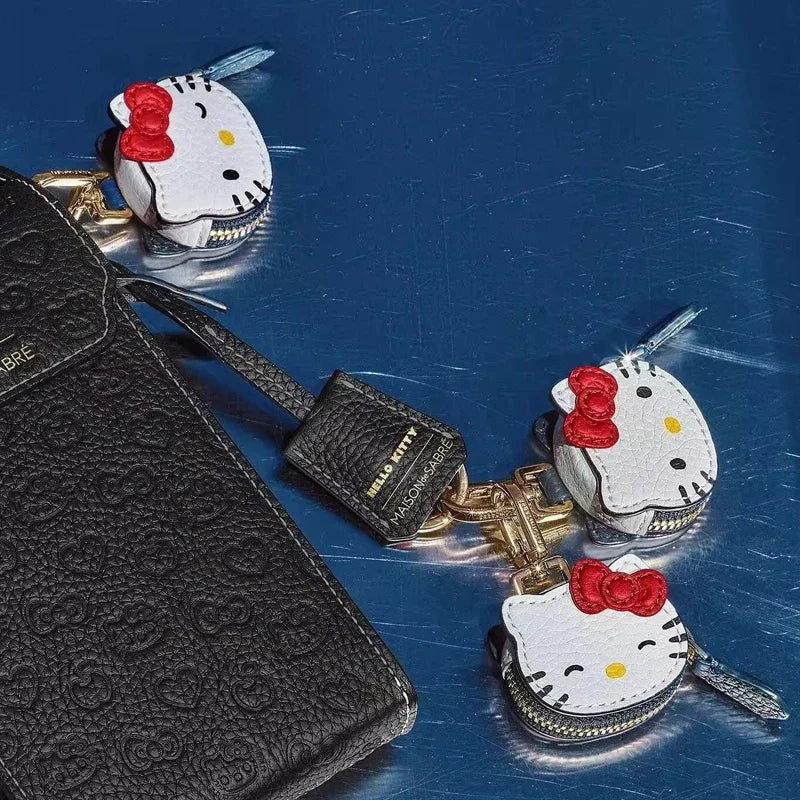 Vintage Leather Hello Kitty Keychain Pendant Accessories Kawaii Charm