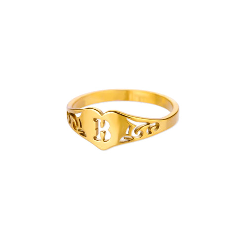 Fashion Hollow Initial Letter Heart Rings For Women Gold Color
