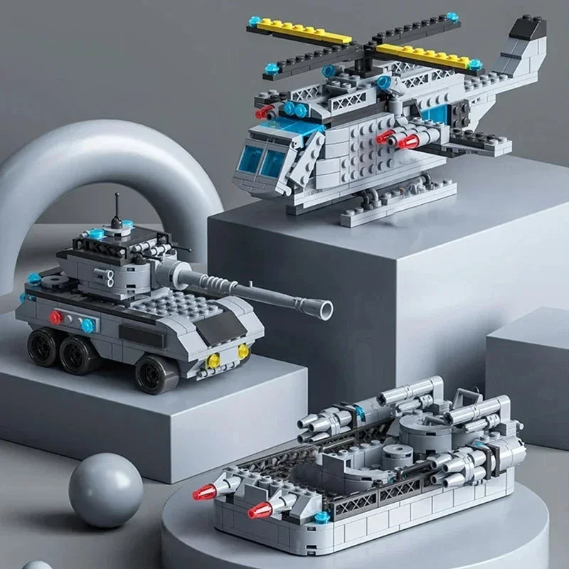 1560pcs 6 IN 1 Military Navy Ship Sets Building Blocks War Army Boat