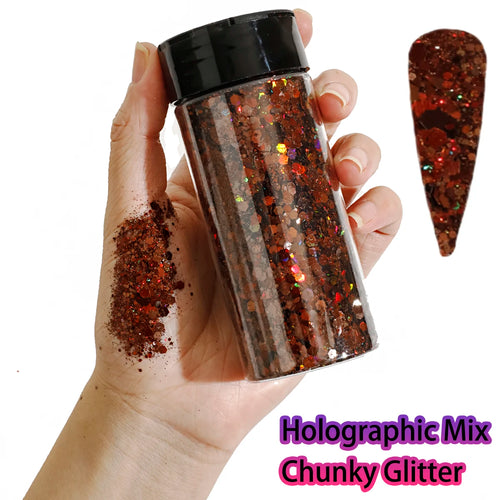 1Bottle Holographic Chunky Glitter 80g Craft Glitter Powder Mixed