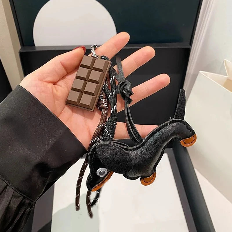 Leather Dachshund Bag Pendant Creative Keychain Lanyard bag Accessory