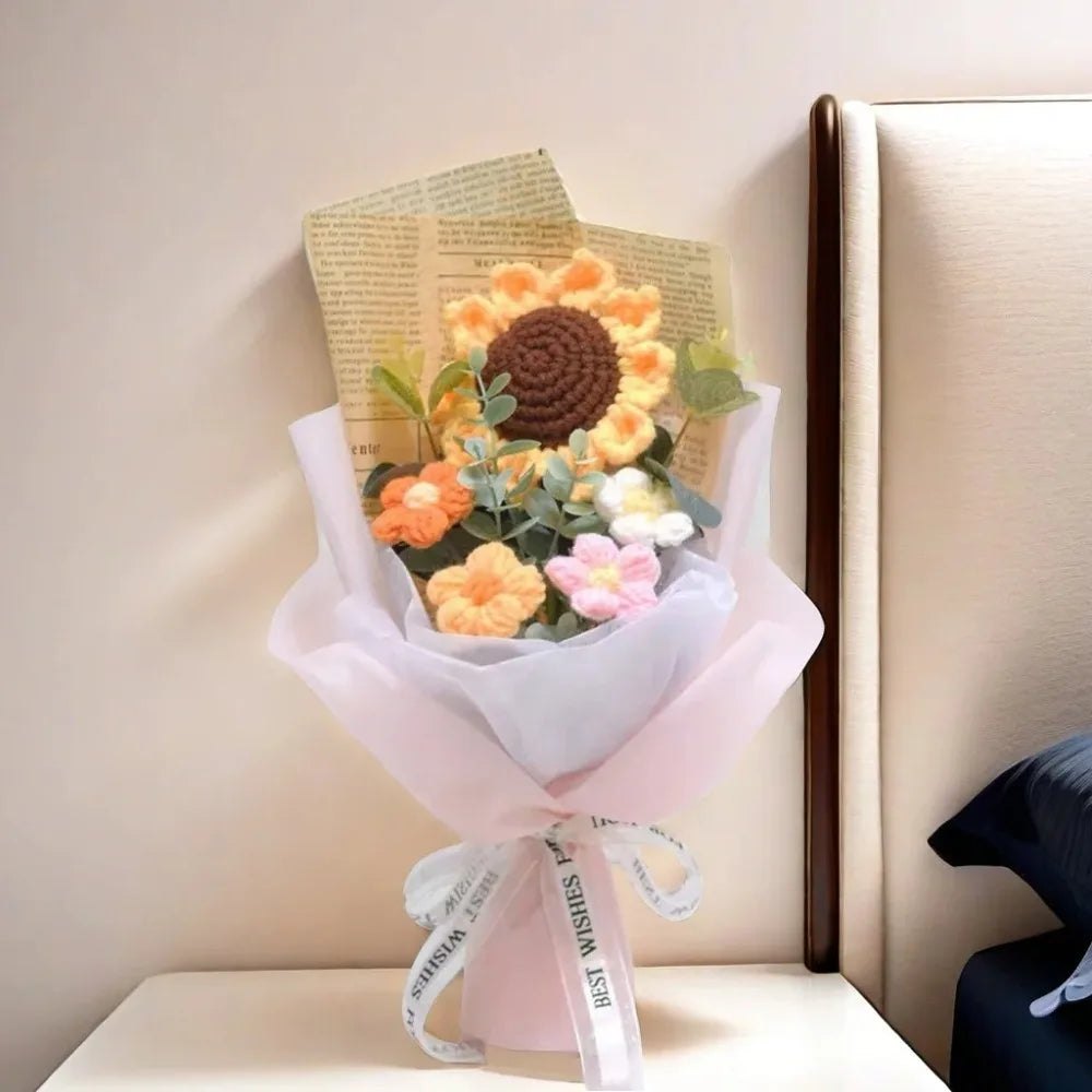 Artificial Flower Crochet Bouquet Handmade Anniversary Sunflower Daisy