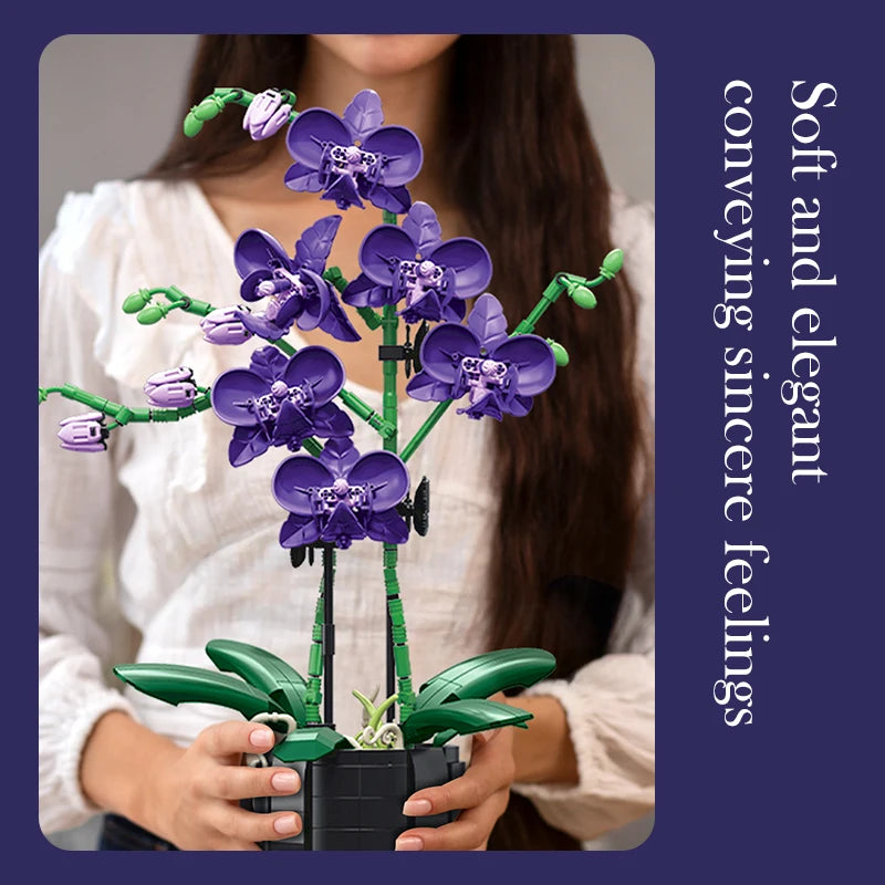 Creative Orchid Cymbidium Eternal Flowers Potted Plant Building Blocks