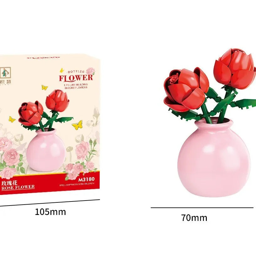 Building block pot plant bouquet of flowers, roses, lily building