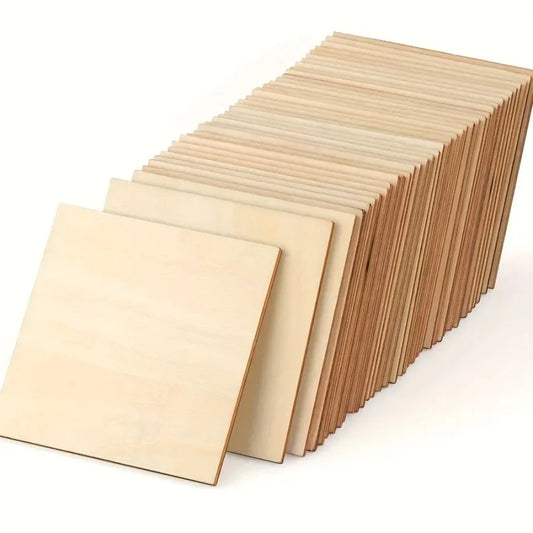 Wood Square 4x4cm Blank Wood Sheet for Crafts, Thin Unfinished Wood