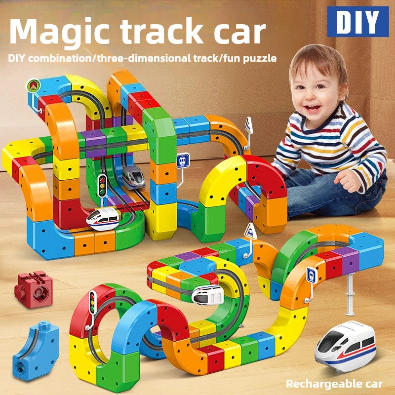 Children Magic Track Train Electric Assembled Building Blocks Magnetic