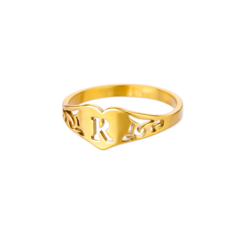 Fashion Hollow Initial Letter Heart Rings For Women Gold Color