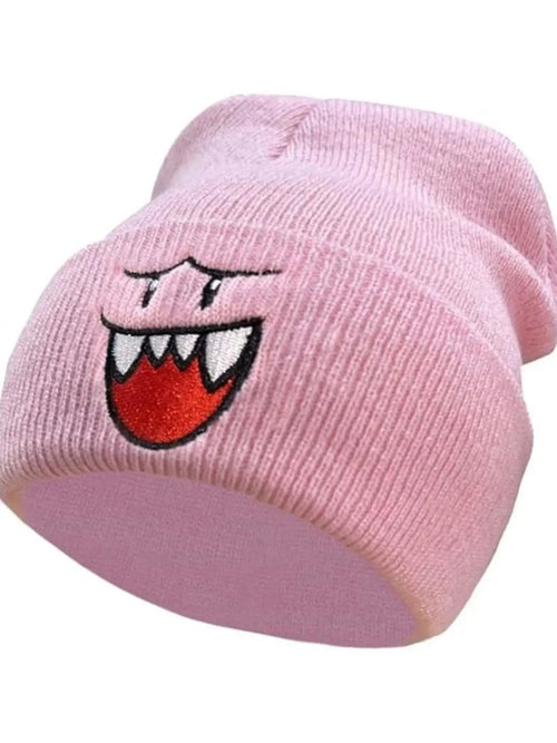 1pc Embroidered Happy Face Knitted Hat - Cute and Warm Winter Hat for