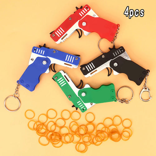 Metal Burst Rubber Band Toy - Mini Folding Launcher Toy With Keychain