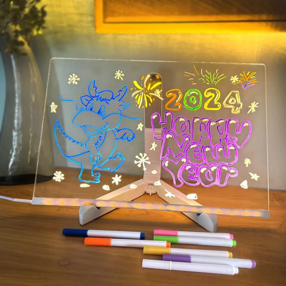 LED Note Board With Night Light Colorful 7 Pens DIY Acrylic Message