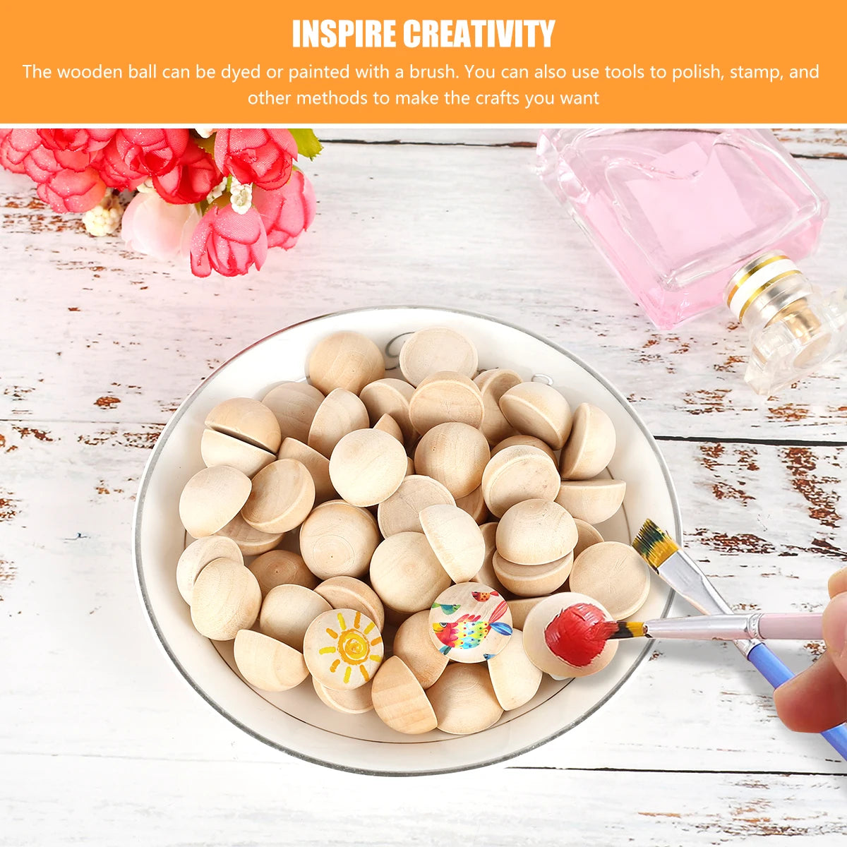 100pcs Half Wooden Beads Unfinished Half Round Wooden Balls Split