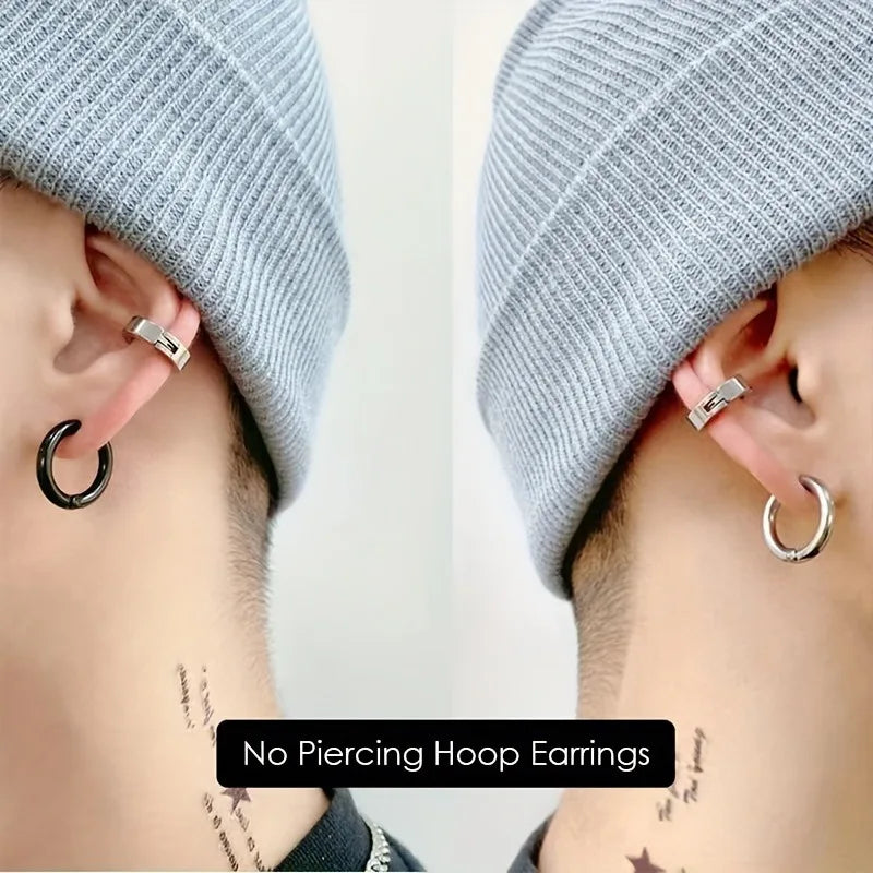 Punk Style 8-Piece Stainless Steel Ear Clip Set - Chic Circle Ear