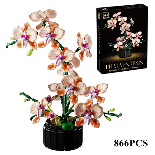 Creative Orchid Cymbidium Eternal Flowers Potted Plant Building Blocks