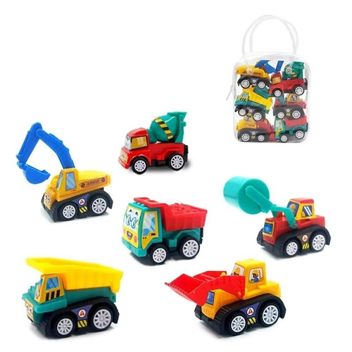 1 Bag 6 PCS Mini Inertial Pull Back Engineering Car Plastic Friction