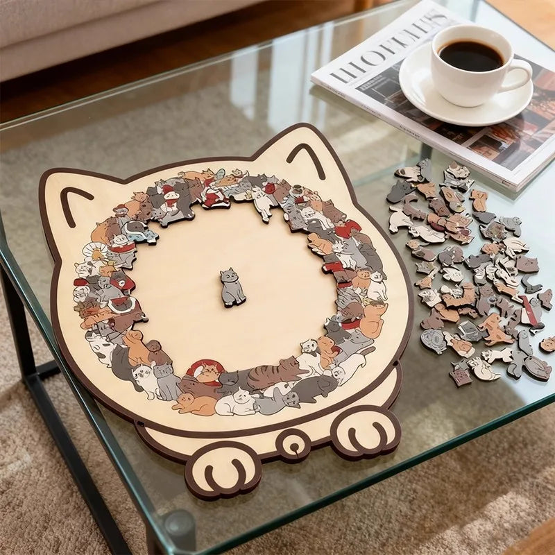 Colored Cat Shaped Wooden Jigsaw Puzzle, Cats Shaped Wooden Puzzle,