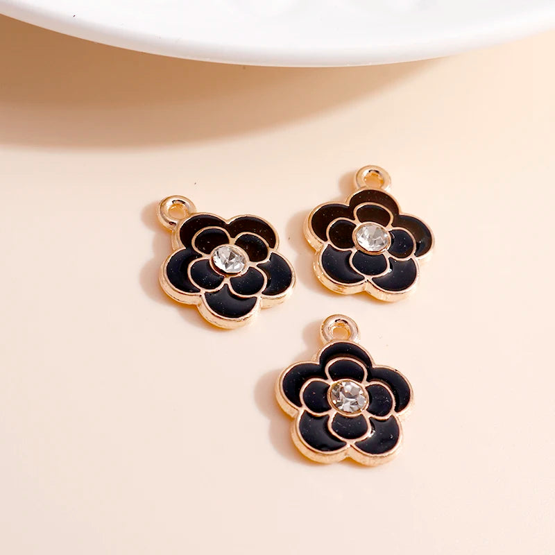 10pcs/lot 13*16mm Enamel Crystal Flower Charms DIY for Necklaces