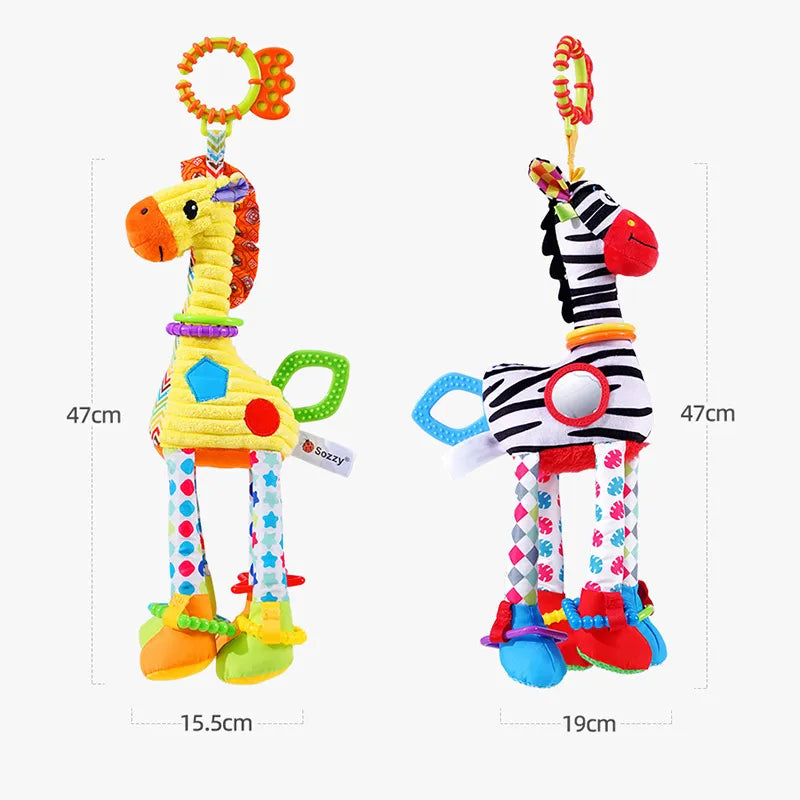 Soft Giraffe Zebra Animal Handbells Rattles Plush Infant Baby