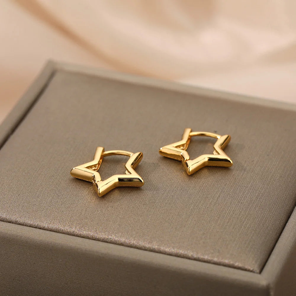 Stainless Steel Star Hoop Earings For Women 2024 Trend New In Luxury
