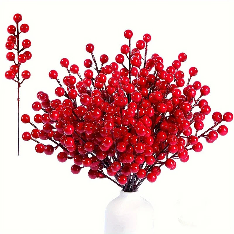 5/10/20Pcs Chritsmas Decoration Red Berry Branches Cherry Stamen For