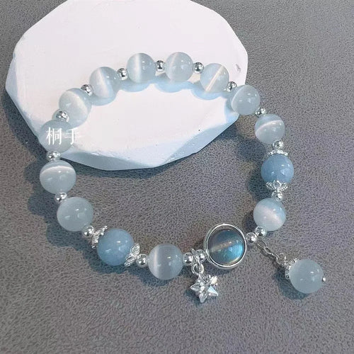 Niche Design Star Chain Tassel Bracelet for Women Fantasy Blue Crystal