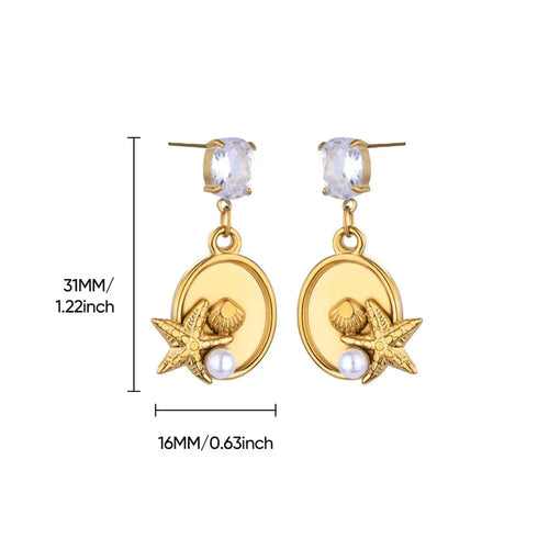 Vintage Summer Starfish Stainless Steel Stud Earrings For Women Simple
