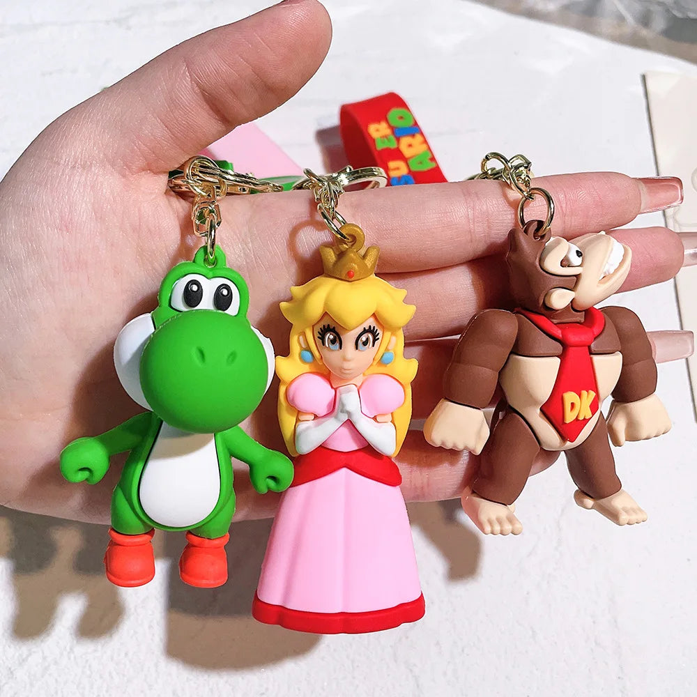Super Mario Keychain Mario Bros Luigi Toad Yoshi Bowser Action Figure