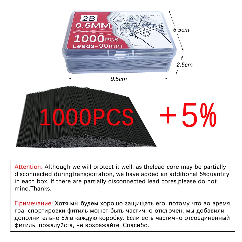 1000Pcs Mechanical Pencil Lead Core 0.5 0.7 0.9 1.3 2.0mm Large