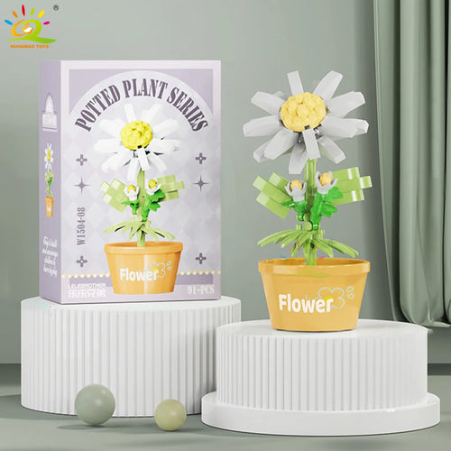 HUIQIBAO MOC Flower Succulent Potted Model Building Block DIY Eternal