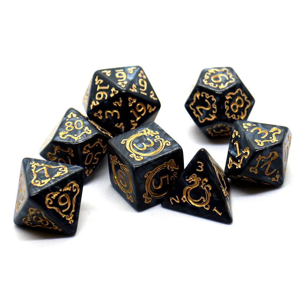7-piece Dragon Pattern DND Dice Set, Multi sided D4 D6 D8 D10 D12 D20