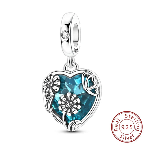 Original 925 Sterling Silver Heart Love Charms Beads Pendant Fit